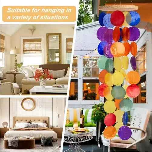 Wind Chimes For Outside Handcrafted Rainbow Capiz Shells  Coastal Style Decor For IndoorOutdoor Garden Decor