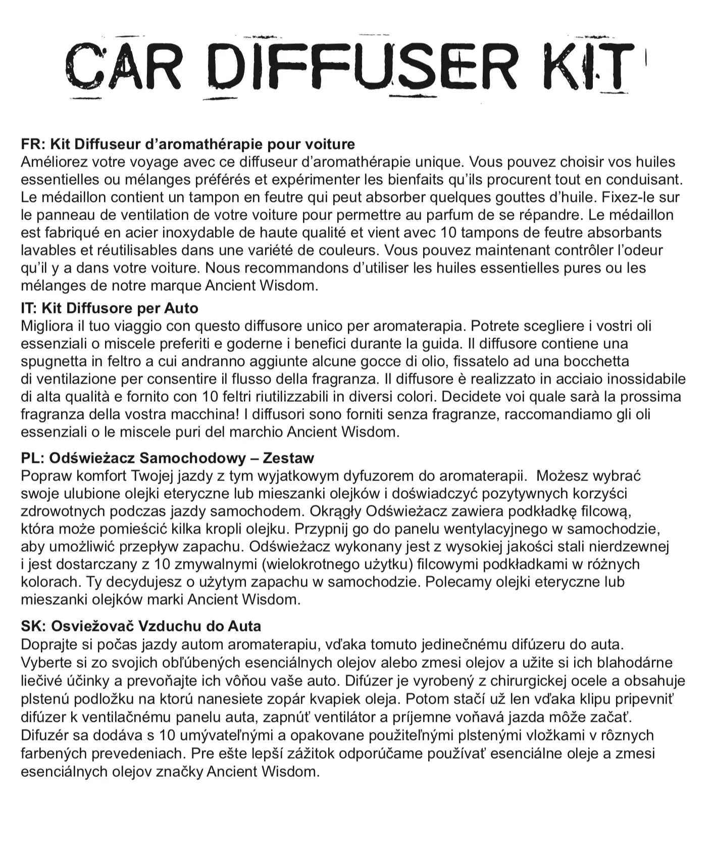 Car Diffuser Kit- Flower Of Life