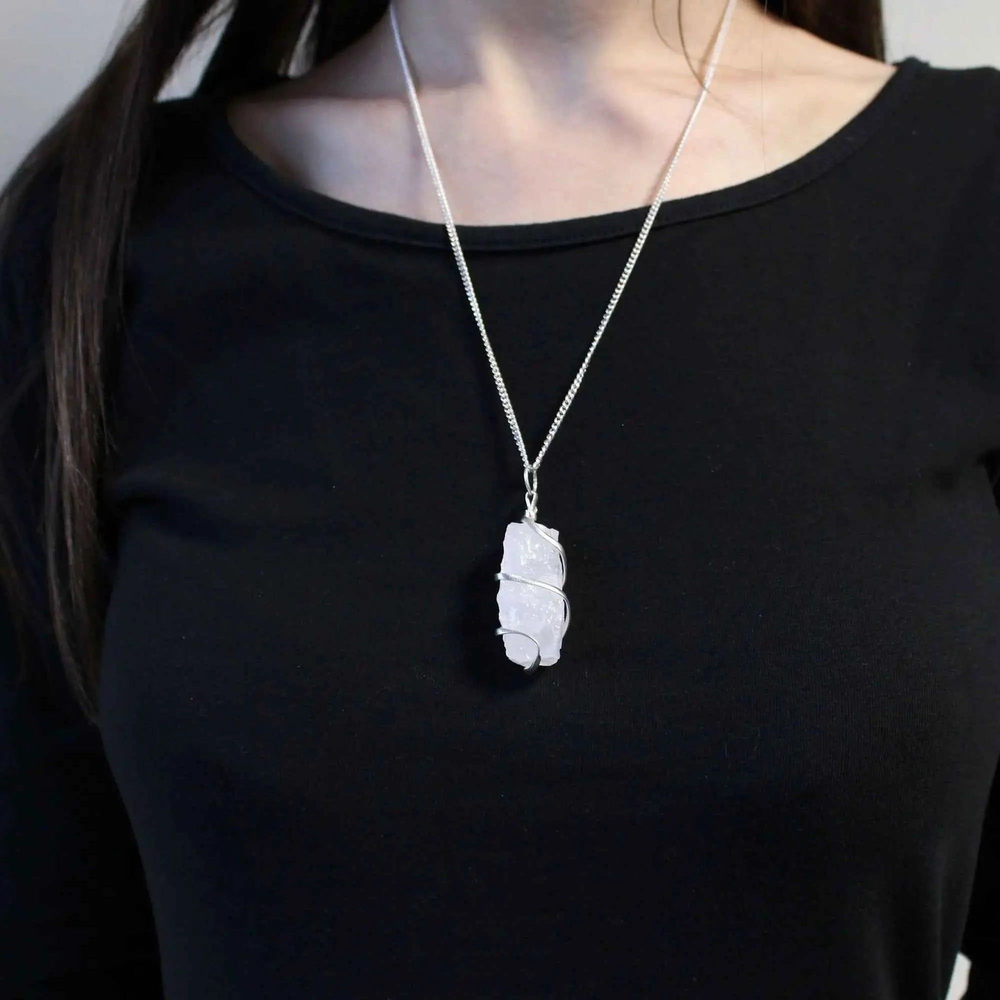 Spiral Wrapped Gem Necklace-Raw Opalite