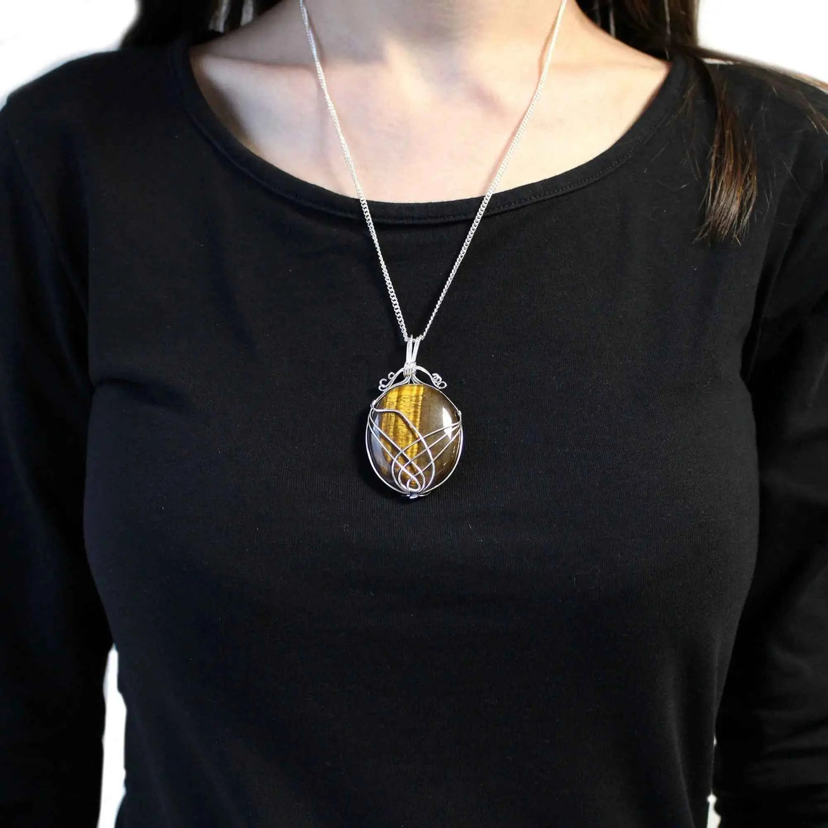 Cascading Wrapped Gemstone Necklace- Raw Tiger’s Eye