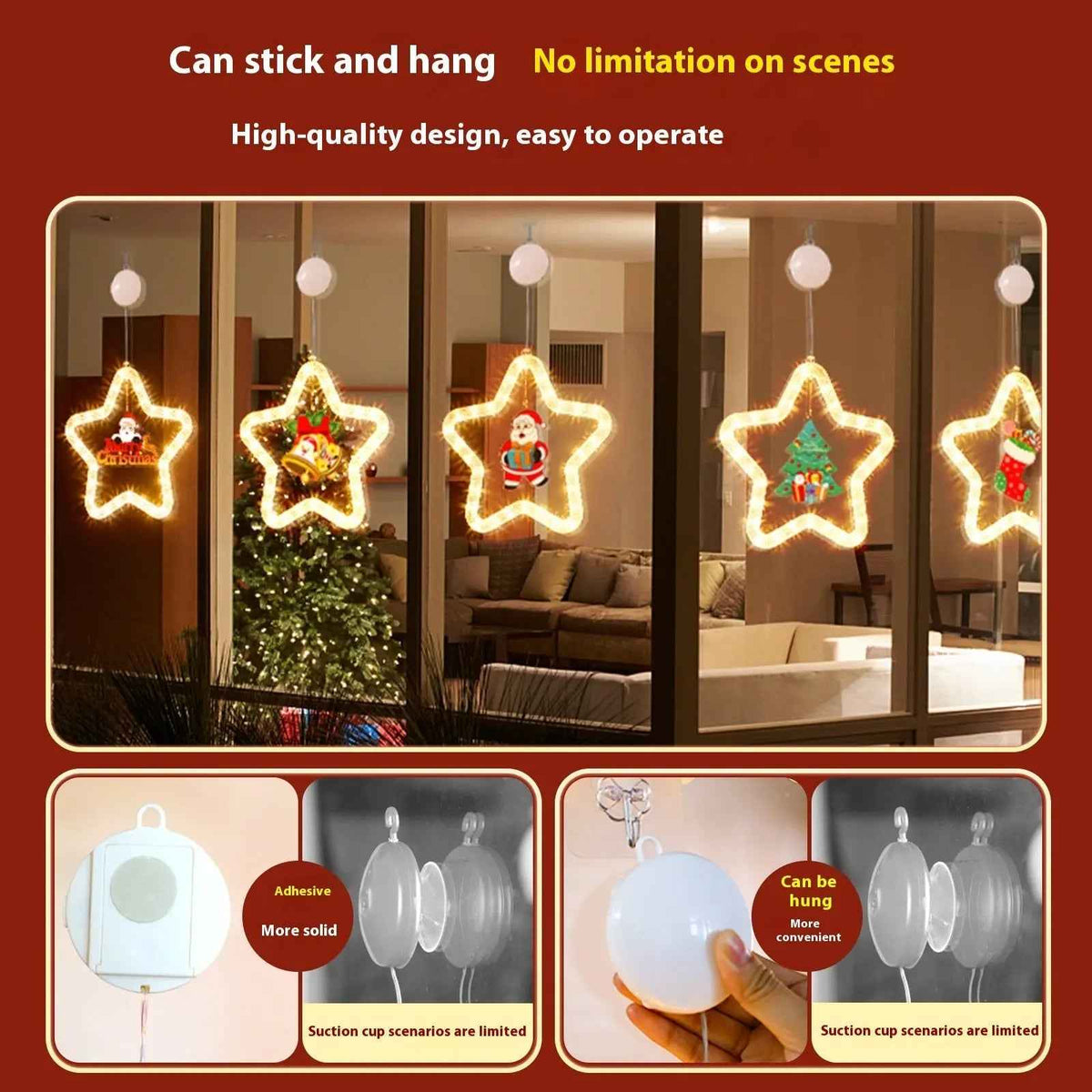 Christmas Star Window Light Christmas Atmosphere LED Lights Christmas Pendant Decoration for Window, Door & Holiday Display