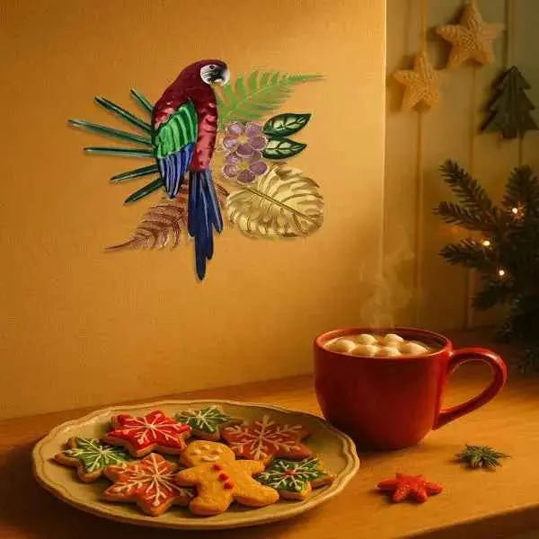 Vintage Colorful Parrot Wall Art With Floral Design Bohemian Tropical Bird Decor For Home Kitchen Office
