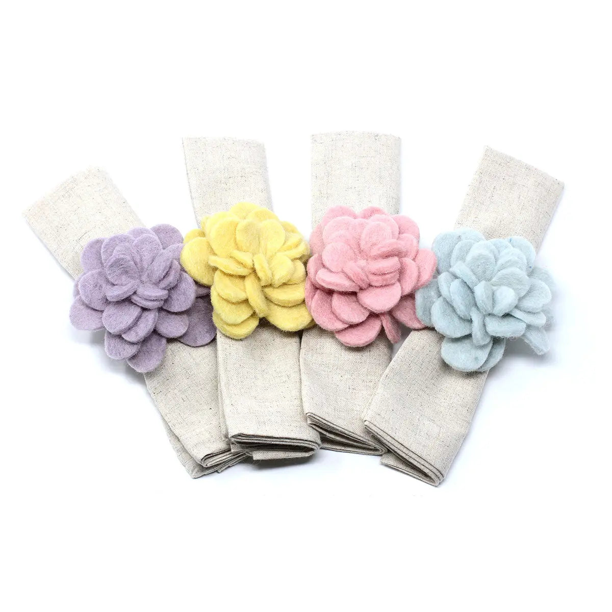 Hand-felted Zinnia Napkin Rings, Set of Four Colors - Global Groove (T) Global Groove