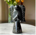 Soapstone Angel Sculpture-Black Finish With Etch Design