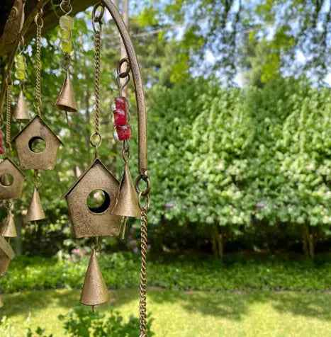 Handcrafted Bird Chime, Recycled Iron And Glass Beads